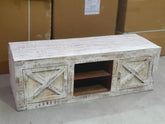 X-Design Indian Solid Wood Tv Unit With X-Design Doors Whitewash